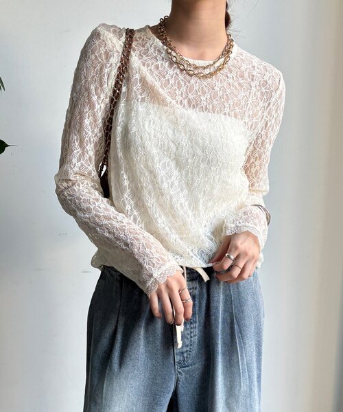 DouDou（ドゥドゥ）の「【WEB限定】レースサイドタックプルオーバー（Tシャツ/カットソー・レディース・ブラック/アイボリー/チャコールグレー・FREE）」の10枚目の写真