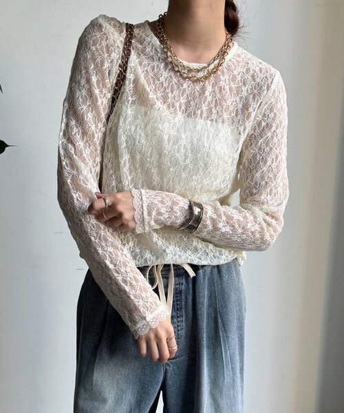 DouDou（ドゥドゥ）の「【WEB限定】レースサイドタックプルオーバー（Tシャツ/カットソー・レディース・ブラック/アイボリー/チャコールグレー・FREE）」の11枚目の写真