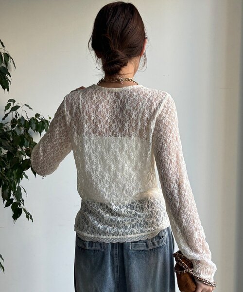 DouDou（ドゥドゥ）の「【WEB限定】レースサイドタックプルオーバー（Tシャツ/カットソー・レディース・ブラック/アイボリー/チャコールグレー・FREE）」の12枚目の写真