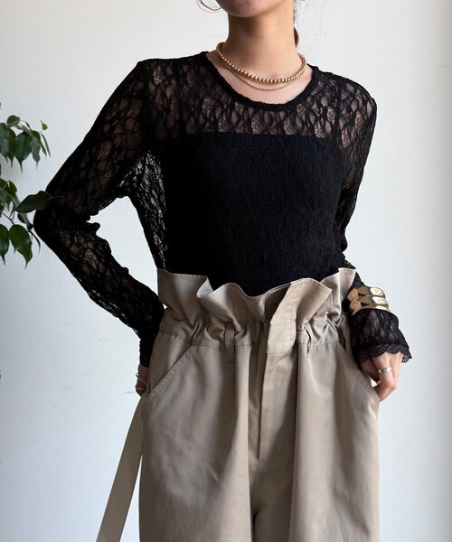 DouDou（ドゥドゥ）の「【WEB限定】レースサイドタックプルオーバー（Tシャツ/カットソー・レディース・ブラック/アイボリー/チャコールグレー・FREE）」の18枚目の写真