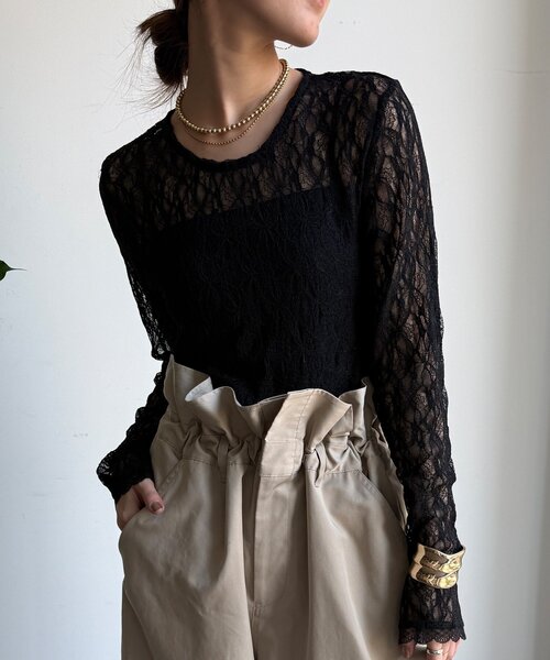 DouDou（ドゥドゥ）の「【WEB限定】レースサイドタックプルオーバー（Tシャツ/カットソー・レディース・ブラック/アイボリー/チャコールグレー・FREE）」の19枚目の写真
