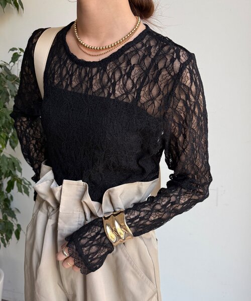 DouDou（ドゥドゥ）の「【WEB限定】レースサイドタックプルオーバー（Tシャツ/カットソー・レディース・ブラック/アイボリー/チャコールグレー・FREE）」の20枚目の写真