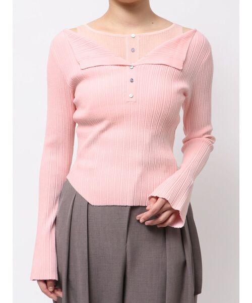 LAGUNAMOON（ラグナムーン）の「レイヤードライクリブニットプルオーバー（ニット/セーター・レディース・ピンク/ライトグレー/ホワイト・FREE）」の3枚目の写真