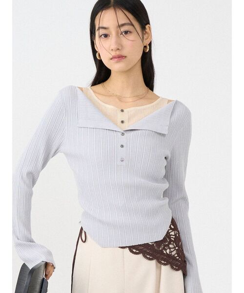 LAGUNAMOON（ラグナムーン）の「レイヤードライクリブニットプルオーバー（ニット/セーター・レディース・ピンク/ライトグレー/ホワイト・FREE）」の5枚目の写真