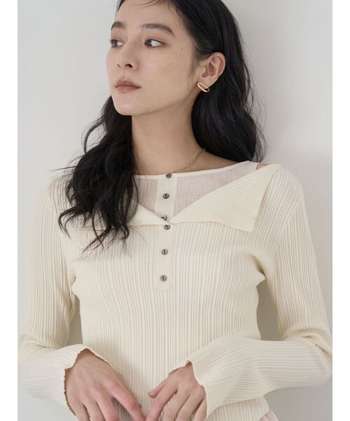 LAGUNAMOON（ラグナムーン）の「レイヤードライクリブニットプルオーバー（ニット/セーター・レディース・ピンク/ライトグレー/ホワイト・FREE）」の6枚目の写真