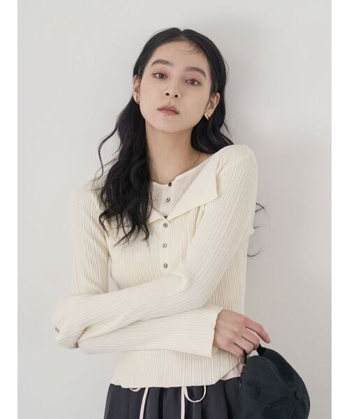 LAGUNAMOON（ラグナムーン）の「レイヤードライクリブニットプルオーバー（ニット/セーター・レディース・ピンク/ライトグレー/ホワイト・FREE）」の7枚目の写真