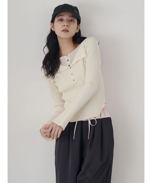 LAGUNAMOON（ラグナムーン）の「レイヤードライクリブニットプルオーバー（ニット/セーター・レディース・ピンク/ライトグレー/ホワイト・FREE）」の8枚目の写真