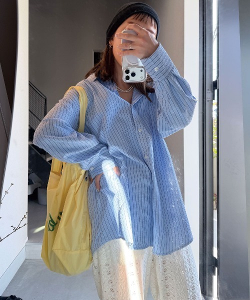 CORNERS(コーナーズ)の「【CORNERS by shiosanb】3wayストライプシャツ(シャツ/ブラウス・レディース・ブルー/ピンク/ベージュ・M)」の3枚目の写真