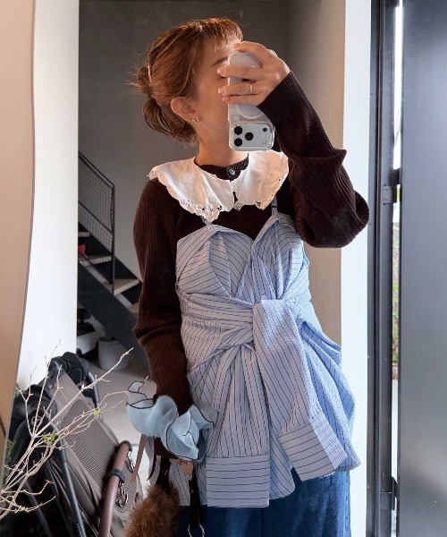 CORNERS(コーナーズ)の「【CORNERS by shiosanb】3wayストライプシャツ(シャツ/ブラウス・レディース・ブルー/ピンク/ベージュ・M)」の13枚目の写真