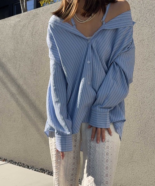 CORNERS(コーナーズ)の「【CORNERS by shiosanb】3wayストライプシャツ(シャツ/ブラウス・レディース・ブルー/ピンク/ベージュ・M)」の16枚目の写真