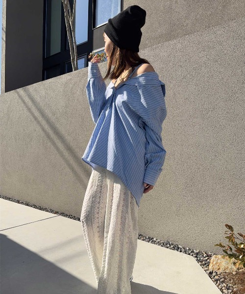 CORNERS(コーナーズ)の「【CORNERS by shiosanb】3wayストライプシャツ(シャツ/ブラウス・レディース・ブルー/ピンク/ベージュ・M)」の5枚目の写真