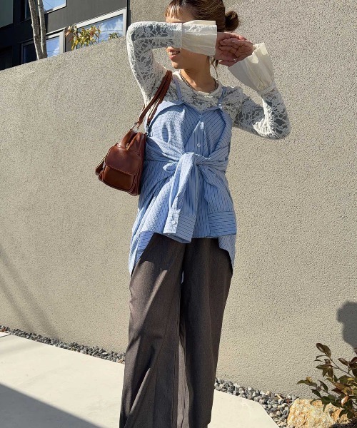 CORNERS(コーナーズ)の「【CORNERS by shiosanb】3wayストライプシャツ(シャツ/ブラウス・レディース・ブルー/ピンク/ベージュ・M)」の7枚目の写真