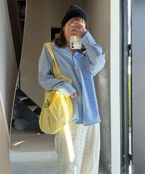 CORNERS(コーナーズ)の「【CORNERS by shiosanb】3wayストライプシャツ(シャツ/ブラウス・レディース・ブルー/ピンク/ベージュ・M)」の4枚目の写真