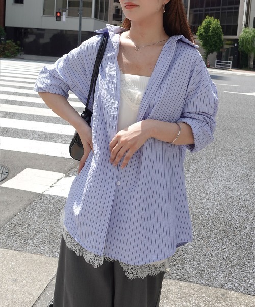 CORNERS(コーナーズ)の「3wayストライプシャツ(シャツ/ブラウス・レディース・ブルー/ピンク/ベージュ・M)」の17枚目の写真