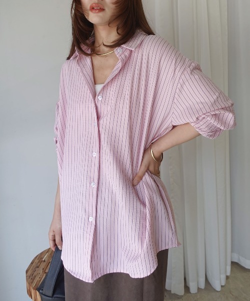 CORNERS(コーナーズ)の「3wayストライプシャツ(シャツ/ブラウス・レディース・ブルー/ピンク/ベージュ・M)」の21枚目の写真