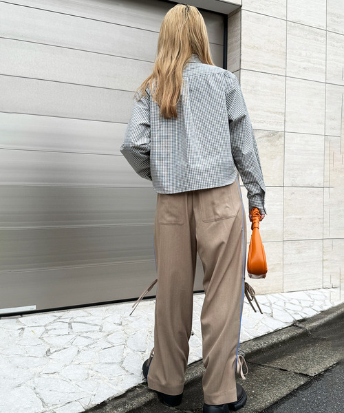 DOUBLE NAME（ダブルネーム）の「【m:rex】ミニ恐竜ワッペンショート丈チェックシャツ（シャツ/ブラウス・レディース・ピンク/ホワイト・FREE）」の22枚目の写真