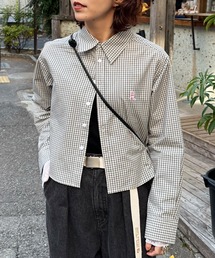 DOUBLE NAME | 【m:rex】ミニ恐竜ワッペンショート丈チェックシャツ(シャツ/ブラウス)