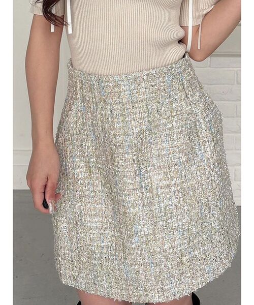 MERCURYDUO（マーキュリーデュオ）の「ツイード台形ミニスカート（スカート・レディース・オフホワイト/ミント・SMALL/MEDIUM）」の2枚目の写真