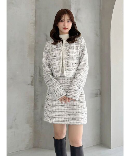 MERCURYDUO(マーキュリーデュオ)の「ツイード台形ミニスカート(スカート・レディース・オフホワイト/ミント/ブラック・SMALL/MEDIUM)」の6枚目の写真