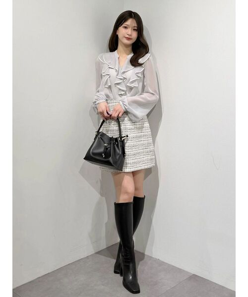 MERCURYDUO（マーキュリーデュオ）の「ツイード台形ミニスカート（スカート・レディース・オフホワイト/ミント・SMALL/MEDIUM）」の18枚目の写真