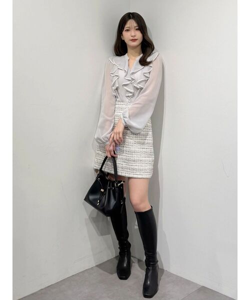 MERCURYDUO（マーキュリーデュオ）の「ツイード台形ミニスカート（スカート・レディース・オフホワイト/ミント・SMALL/MEDIUM）」の17枚目の写真