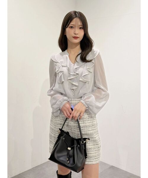 MERCURYDUO（マーキュリーデュオ）の「ツイード台形ミニスカート（スカート・レディース・オフホワイト/ミント・SMALL/MEDIUM）」の14枚目の写真