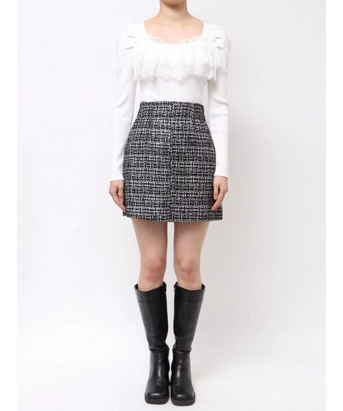 MERCURYDUO（マーキュリーデュオ）の「ツイード台形ミニスカート（スカート・レディース・オフホワイト/ミント・SMALL/MEDIUM）」の6枚目の写真