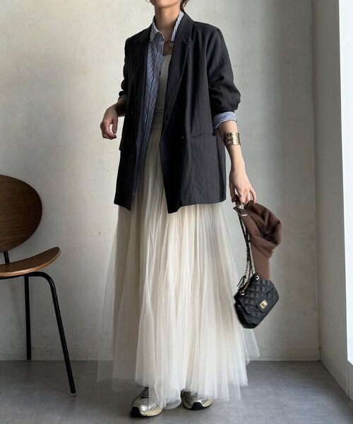 DouDou(ドゥドゥ)の「ダブルジャケット(テーラードジャケット・レディース・チャコールグレー/ベージュ・FREE)」の3枚目の写真