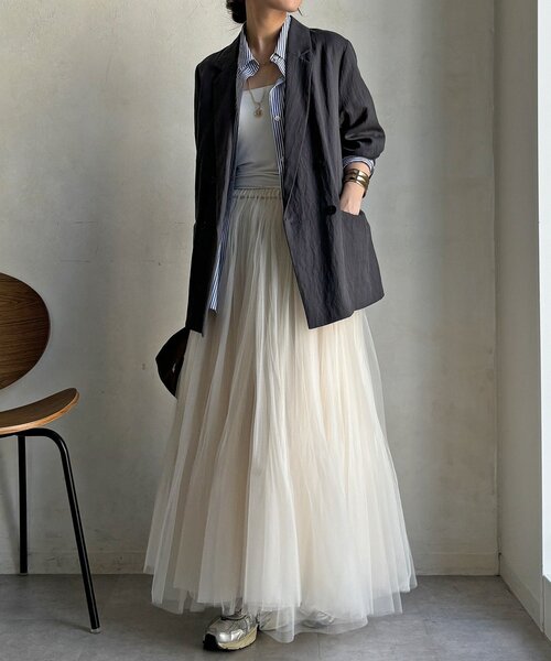 DouDou(ドゥドゥ)の「ダブルジャケット(テーラードジャケット・レディース・チャコールグレー/ベージュ・FREE)」の5枚目の写真