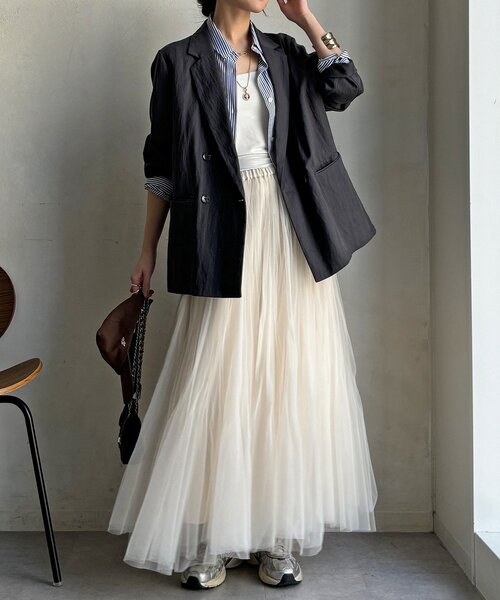 DouDou(ドゥドゥ)の「ダブルジャケット(テーラードジャケット・レディース・チャコールグレー/ベージュ・FREE)」の6枚目の写真