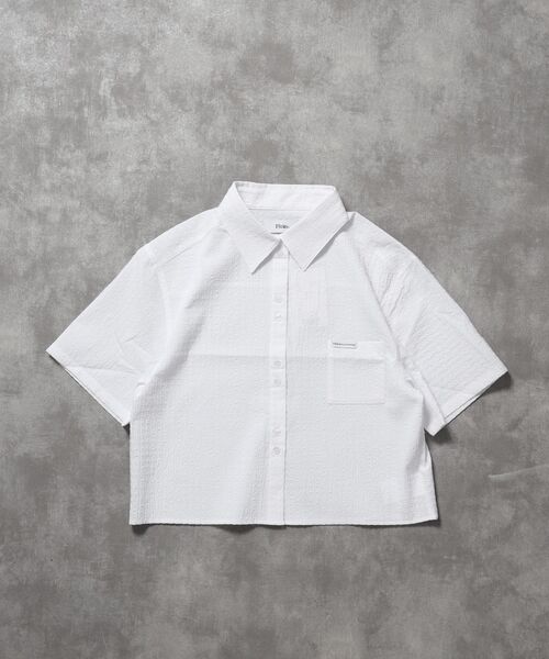 FFEIN(フェイン)の「【FFEIN(フェイン)】ショート丈ボックスチェック半袖シャツ / レディース シャツ 半袖 チェック シアーシンプル ワンポイント ピス(シャツ/ブラウス・レディース・ブルー/ホワイト/ブラック・FREE)」の2枚目の写真