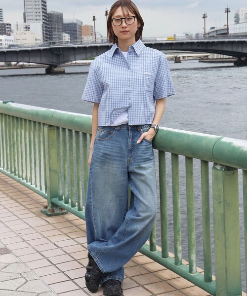 FFEIN(フェイン)の「【FFEIN(フェイン)】ショート丈ボックスチェック半袖シャツ / レディース シャツ 半袖 チェック シアーシンプル ワンポイント ピス(シャツ/ブラウス・レディース・ブルー/ホワイト/ブラック・FREE)」の17枚目の写真