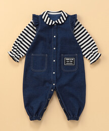 COMME CA ISM | デニムライクストレッチ 肩フリル フェイクレイヤードツーウェイオール(ロンパース)