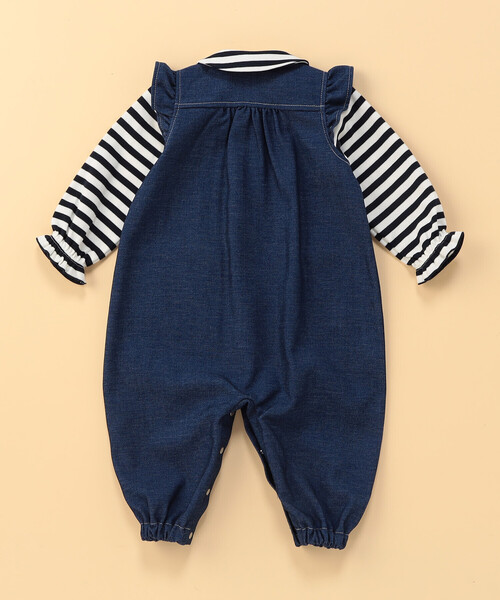 COMME CA ISM（コムサイズム）の「デニムライクストレッチ 肩フリル フェイクレイヤードツーウェイオール（ロンパース・キッズ・ブルー・60-80cm）」の2枚目の写真