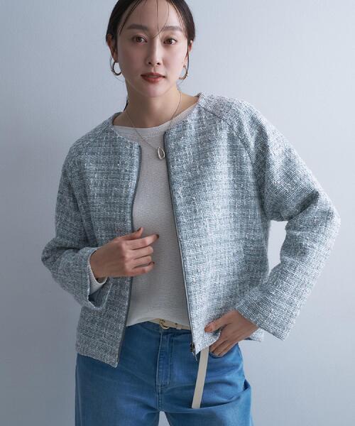 UNTITLED（アンタイトル）の「ツイードジップジャケット（ブルゾン・レディース・ライトグレー系3・00/01/02/03/04/44/48）」の3枚目の写真