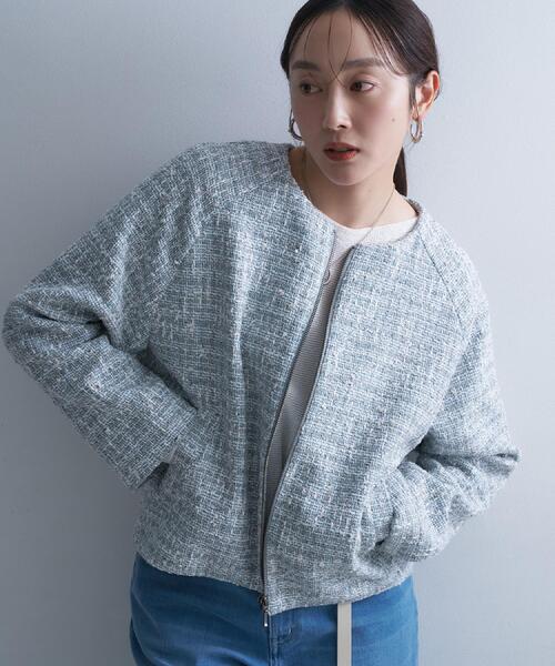 UNTITLED（アンタイトル）の「ツイードジップジャケット（ブルゾン・レディース・ライトグレー系3・00/01/02/03/04/44/48）」の4枚目の写真