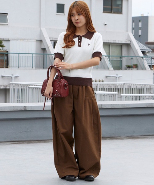 U.S. POLO ASSN.(ユーエスポロアッスン)の「U.S. POLO ASSN./ユーエスポロアッスン 天竺編み ロゴ刺繍 ニットポロ 秋 秋服 2026年秋冬(ポロシャツ・レディース・オフホワイト/ホワイト×グリーン/ホワイト×ブラック/ネイビー/ベージュ・M/L)」の7枚目の写真