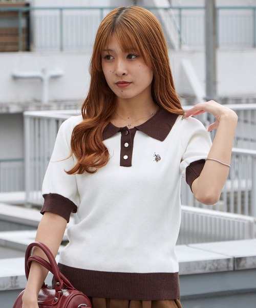 U.S. POLO ASSN.(ユーエスポロアッスン)の「U.S. POLO ASSN./ユーエスポロアッスン 天竺編み ロゴ刺繍 ニットポロ 秋 秋服 2026年秋冬(ポロシャツ・レディース・オフホワイト/ホワイト×グリーン/ホワイト×ブラック/ネイビー/ベージュ・M/L)」の8枚目の写真