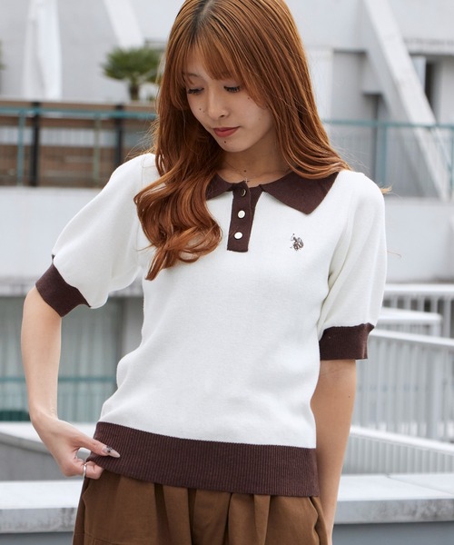 U.S. POLO ASSN.(ユーエスポロアッスン)の「U.S. POLO ASSN./ユーエスポロアッスン 天竺編み ロゴ刺繍 ニットポロ 秋 秋服 2026年秋冬(ポロシャツ・レディース・オフホワイト/ホワイト×グリーン/ホワイト×ブラック/ネイビー/ベージュ・M/L)」の10枚目の写真