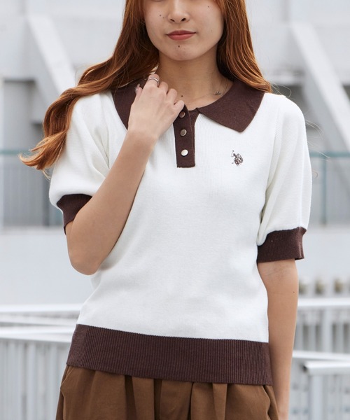 U.S. POLO ASSN.(ユーエスポロアッスン)の「U.S. POLO ASSN./ユーエスポロアッスン 天竺編み ロゴ刺繍 ニットポロ 秋 秋服 2026年秋冬(ポロシャツ・レディース・オフホワイト/ホワイト×グリーン/ホワイト×ブラック/ネイビー/ベージュ・M/L)」の11枚目の写真