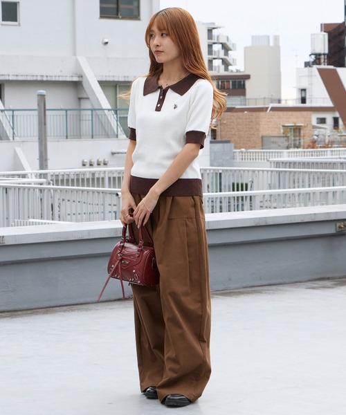 U.S. POLO ASSN.(ユーエスポロアッスン)の「U.S. POLO ASSN./ユーエスポロアッスン 天竺編み ロゴ刺繍 ニットポロ 秋 秋服 2026年秋冬(ポロシャツ・レディース・オフホワイト/ホワイト×グリーン/ホワイト×ブラック/ネイビー/ベージュ・M/L)」の12枚目の写真