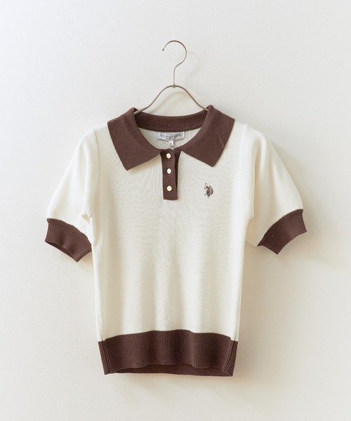 U.S. POLO ASSN.(ユーエスポロアッスン)の「U.S. POLO ASSN./ユーエスポロアッスン 天竺編み ロゴ刺繍 ニットポロ 秋 秋服 2026年秋冬(ポロシャツ・レディース・オフホワイト/ホワイト×グリーン/ホワイト×ブラック/ネイビー/ベージュ・M/L)」の6枚目の写真