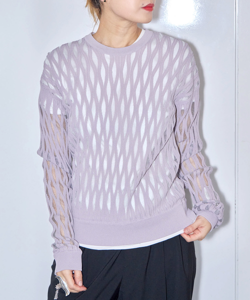 TAAKK(ターク)の「TAAKK WAVEFORM MESH PULLOVER KNIT TA26SS-KN066:ニット(ニット/セーター・レディース・ラベンダー・SMALL)」の1枚目の写真