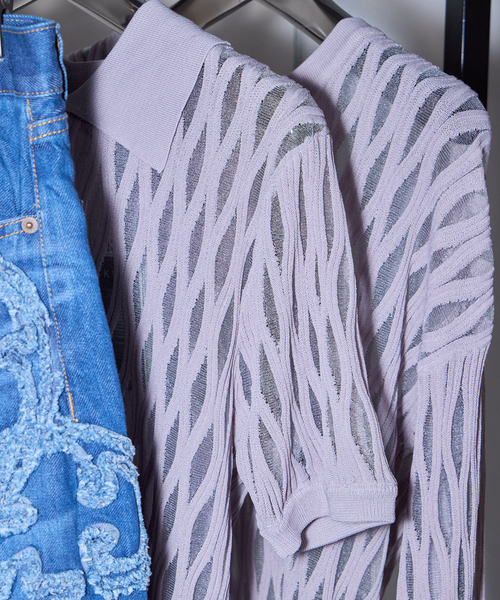 TAAKK(ターク)の「TAAKK WAVEFORM MESH PULLOVER KNIT TA26SS-KN066:ニット(ニット/セーター・レディース・ラベンダー・SMALL)」の2枚目の写真