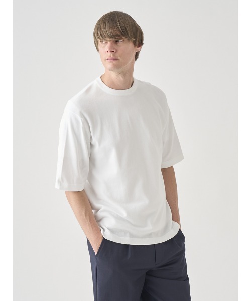 JOHN SMEDLEY(ジョンスメドレー)の「ウェルトヘム半袖コットンニットTシャツ(ニット/セーター・メンズ・ホワイト系2・XL/M/S)」の9枚目の写真