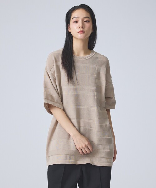 FORTUNA HOMME（フォルトゥナオム）の「【FORTUNA/フォルトゥナ】EcotecDryKnitボーダーT/エコテックドライニットボーダーTシャツ/ユニセックス/WEB限定（ニット/セーター・メンズ・グレイッシュベージュ/ブラック/ホワイト・L/M）」の3枚目の写真