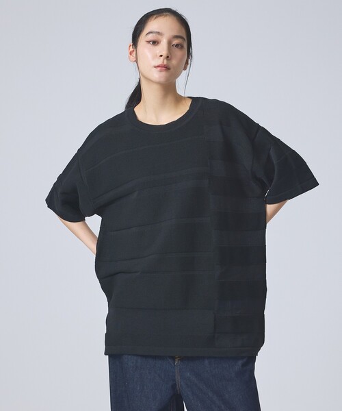 FORTUNA HOMME（フォルトゥナオム）の「【FORTUNA/フォルトゥナ】EcotecDryKnitボーダーT/エコテックドライニットボーダーTシャツ/ユニセックス/WEB限定（ニット/セーター・メンズ・グレイッシュベージュ/ブラック/ホワイト・L/M）」の2枚目の写真