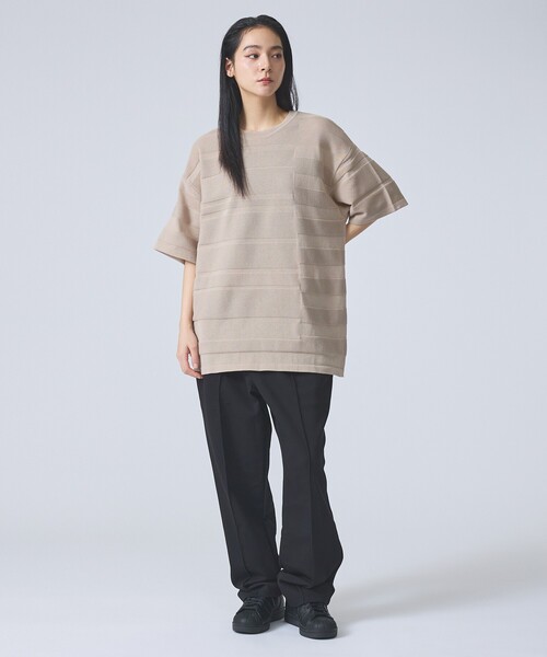FORTUNA HOMME（フォルトゥナオム）の「【FORTUNA/フォルトゥナ】EcotecDryKnitボーダーT/エコテックドライニットボーダーTシャツ/ユニセックス/WEB限定（ニット/セーター・メンズ・グレイッシュベージュ/ブラック/ホワイト・L/M）」の5枚目の写真