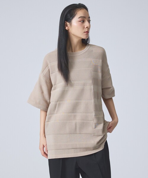 FORTUNA HOMME（フォルトゥナオム）の「【FORTUNA/フォルトゥナ】EcotecDryKnitボーダーT/エコテックドライニットボーダーTシャツ/ユニセックス/WEB限定（ニット/セーター・メンズ・グレイッシュベージュ/ブラック/ホワイト・L/M）」の7枚目の写真