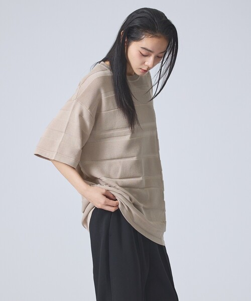 FORTUNA HOMME（フォルトゥナオム）の「【FORTUNA/フォルトゥナ】EcotecDryKnitボーダーT/エコテックドライニットボーダーTシャツ/ユニセックス/WEB限定（ニット/セーター・メンズ・グレイッシュベージュ/ブラック/ホワイト・L/M）」の8枚目の写真